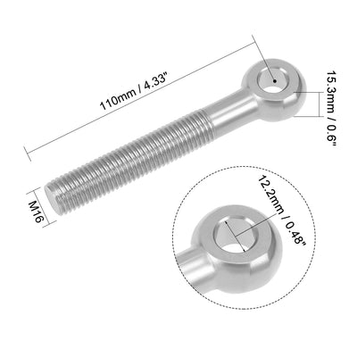 Harfington Uxcell M16 x 110mm Machinery Shoulder Swing Lifting Eye Bolt 304 Stainless Steel Metric Thread