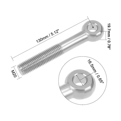 Harfington Uxcell M20 x 130mm Machinery Shoulder Swing Lifting Eye Bolt 304 Stainless Steel Metric Thread