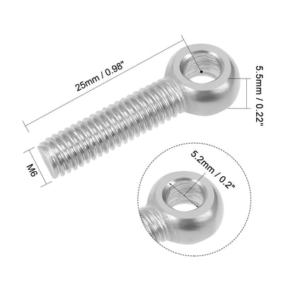 Harfington Uxcell M6 x 25mm Machinery Shoulder Swing Lifting Eye Bolt 304 Stainless Steel Metric Thread 5pcs