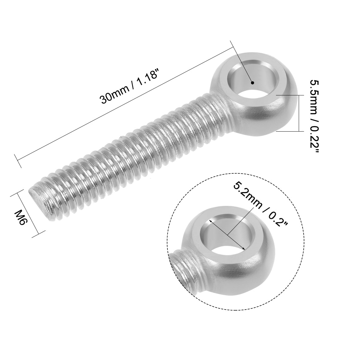 uxcell Uxcell M6 x 30mm Machinery Shoulder Swing Lifting Eye Bolt 304 Stainless Steel Metric Thread 10pcs