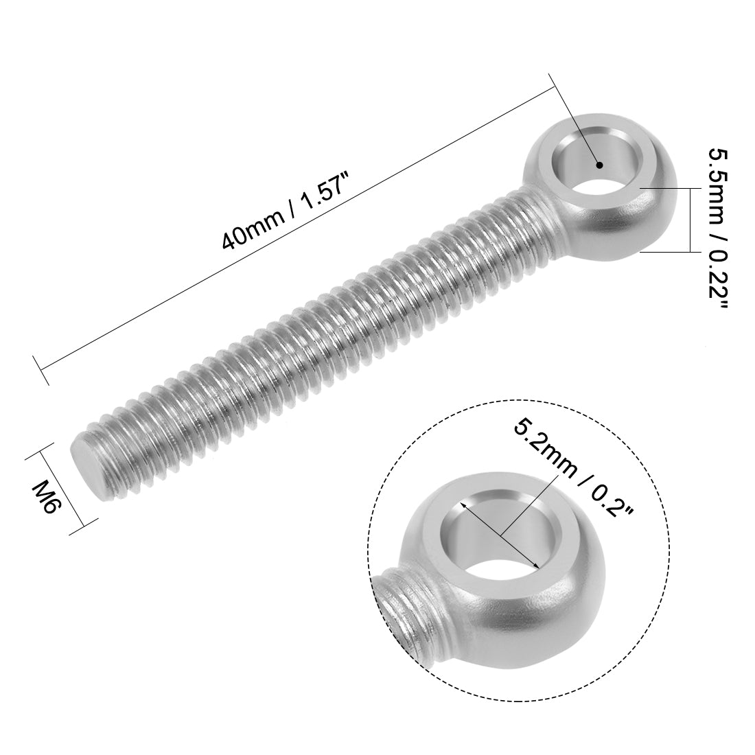 uxcell Uxcell M6 x 40mm Machinery Shoulder Swing Lifting Eye Bolt 304 Stainless Steel Metric Thread 10pcs