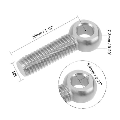 Harfington Uxcell M8 x 30mm Machinery Shoulder Swing Lifting Eye Bolt 304 Stainless Steel Metric Thread 4pcs