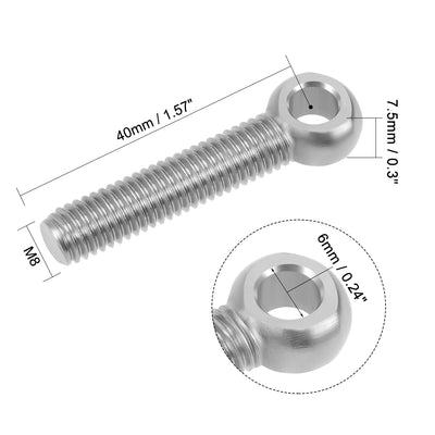 Harfington Uxcell M8 x 40mm Machinery Shoulder Swing Lifting Eye Bolt 304 Stainless Steel 2pcs