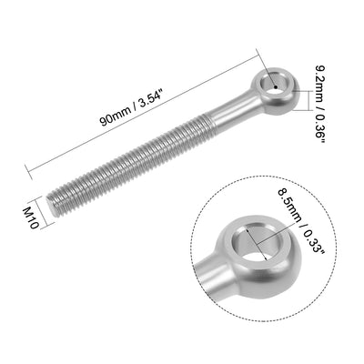 Harfington Uxcell M10 x 90mm Machinery Shoulder Swing Lifting Eye Bolt  304 Stainless Steel Metric Thread 2pcs