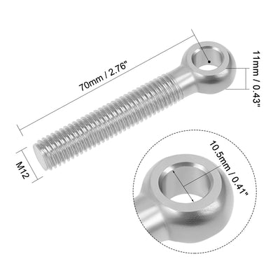 Harfington Uxcell M12 x 70mm Machinery Shoulder Swing Lifting Eye Bolt 304 Stainless Steel Metric Thread