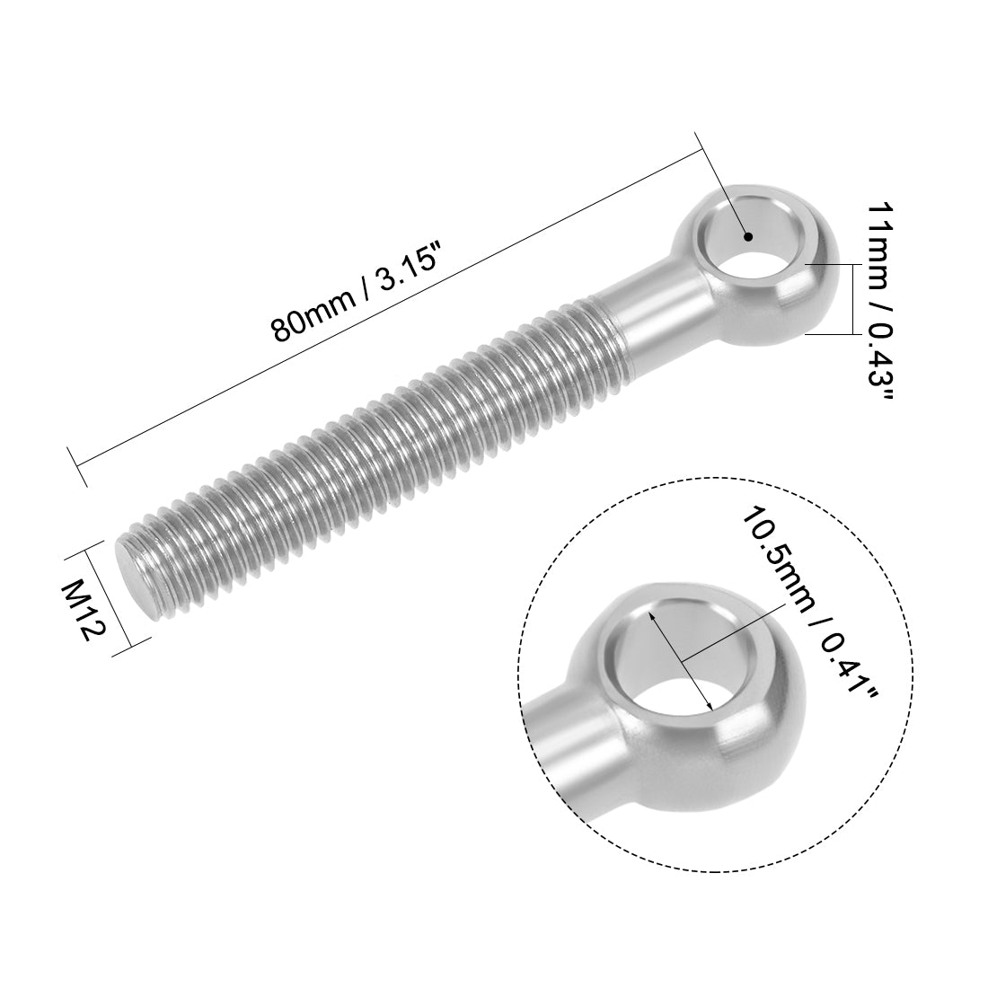 uxcell Uxcell M12 x 80mm Machinery Shoulder Swing Lifting Eye Bolt 304 Stainless Steel Metric Thread