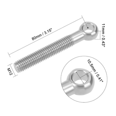 Harfington Uxcell M12 x 80mm Machinery Shoulder Swing Lifting Eye Bolt 304 Stainless Steel Metric Thread