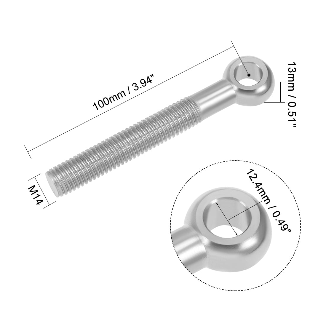 uxcell Uxcell M14 x 100mm Machinery Shoulder Swing Lifting Eye Bolt 304 Stainless Steel Metric Thread 2pcs