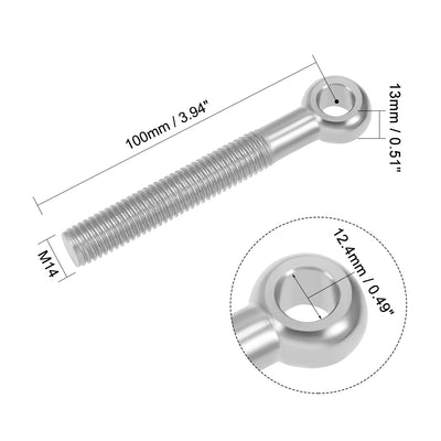 Harfington Uxcell M14 x 100mm Machinery Shoulder Swing Lifting Eye Bolt 304 Stainless Steel Metric Thread 2pcs