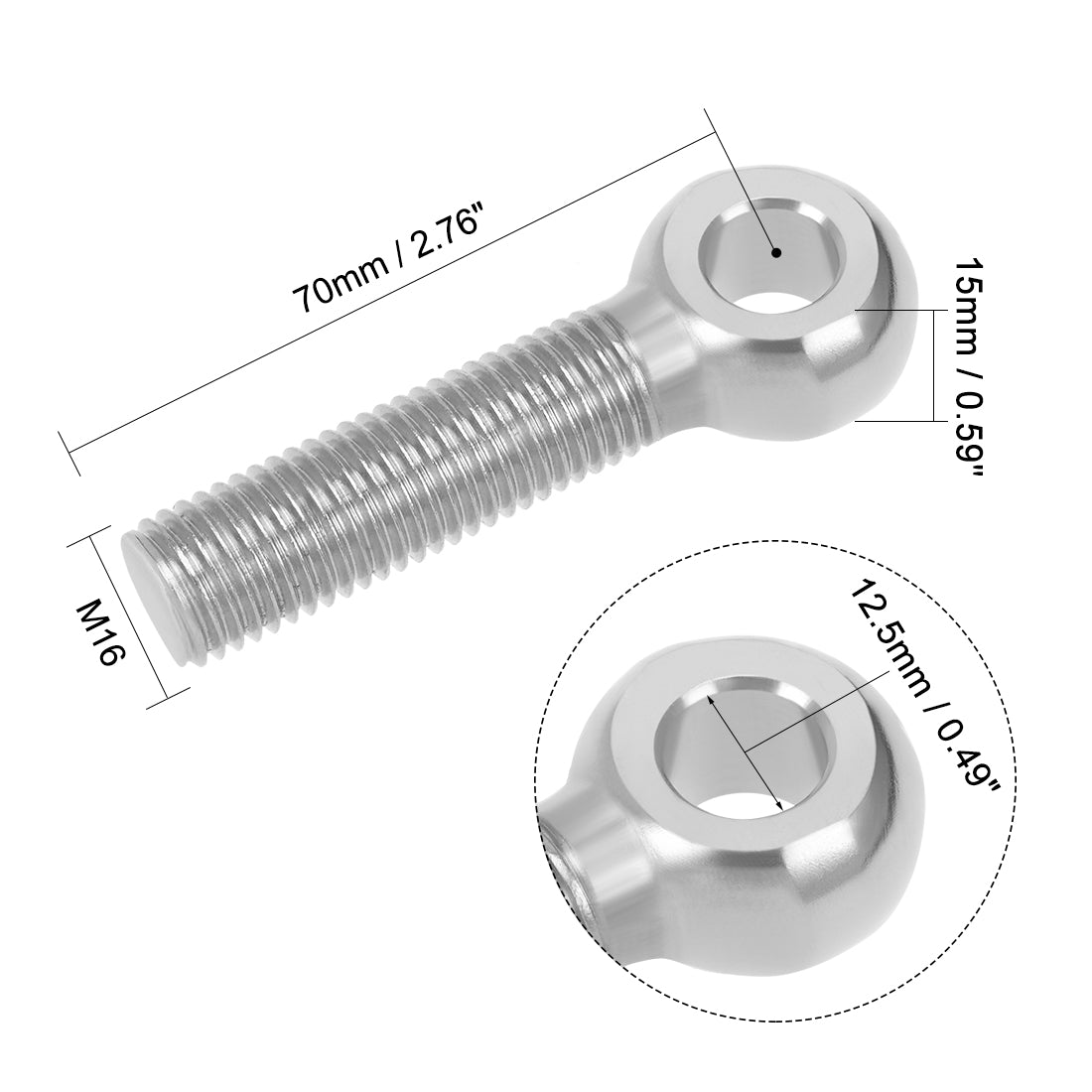 uxcell Uxcell M16 x 70mm Machinery Shoulder Swing Lifting Eye Bolt 304 Stainless Steel