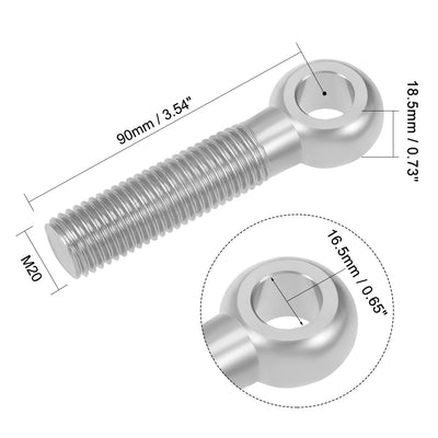 Harfington Uxcell M20 x 90mm Machinery Shoulder Swing Lifting Eye Bolt 304 Stainless Steel Metric Thread