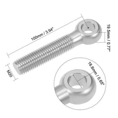 Harfington Uxcell M20 x 100mm Machinery Shoulder Swing Lifting Eye Bolt 304 Stainless Steel Metric Thread