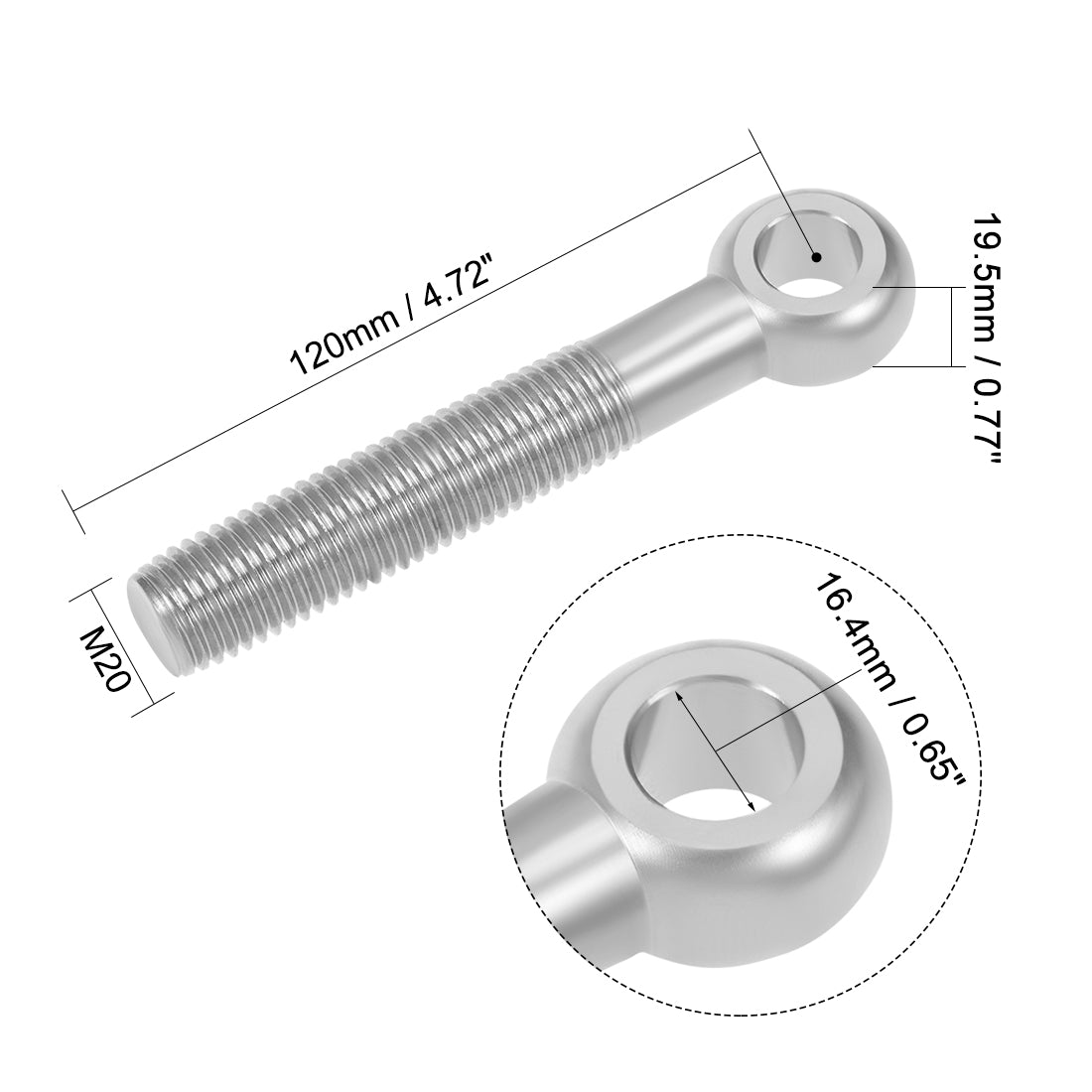 uxcell Uxcell M20 x 120mm Machinery Shoulder Swing Lifting Eye Bolt 304 Stainless Steel Metric Thread