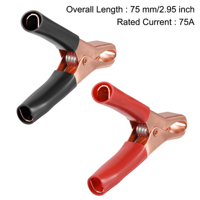 Harfington Uxcell 2 Pcs Copper Coated Alligator Clip Adapter 75A Test Clamp Half Shroud Red Black