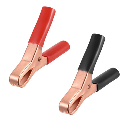 Harfington Uxcell 2 Pcs Copper Coated Alligator Clip Adapter 75A Test Clamp Half Shroud Red Black