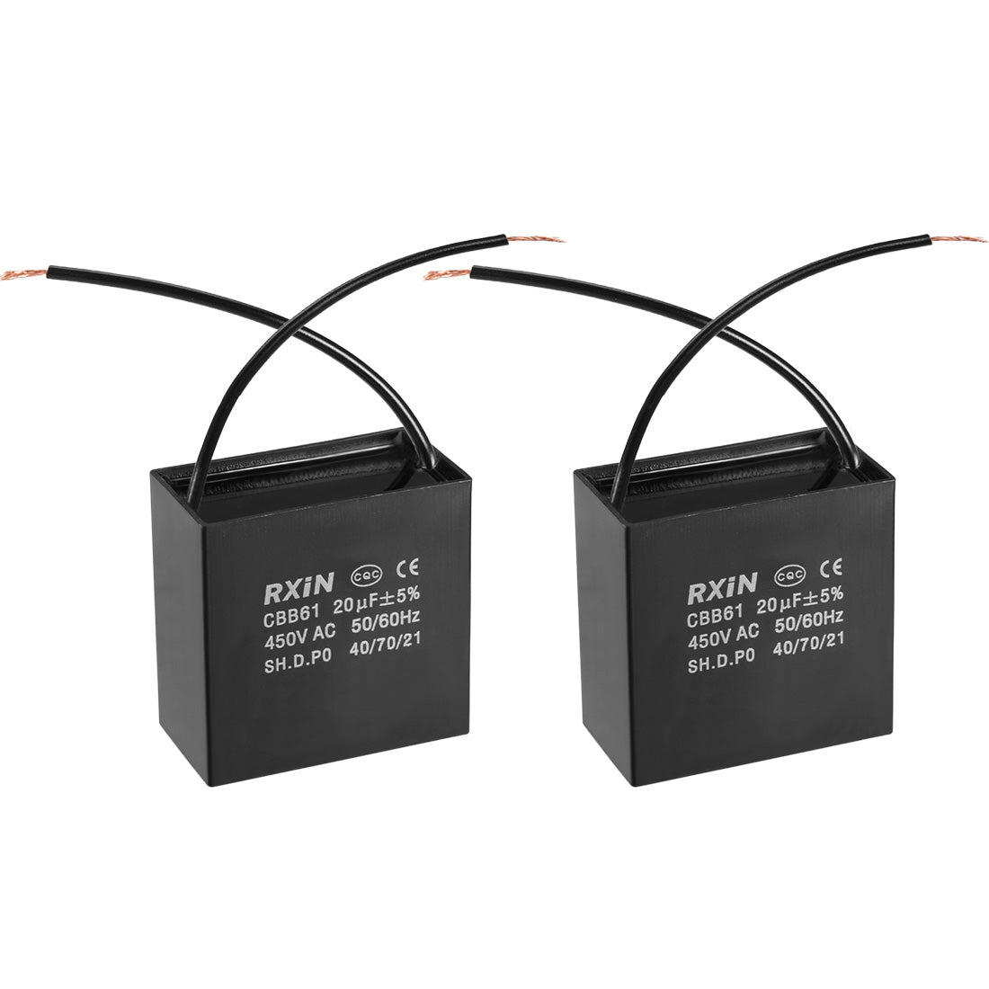 uxcell Uxcell CBB61 Run Capacitor 450V AC 20uF 2 Wires Metallized Polypropylene Film Capacitors for Ceiling Fan 2pcs