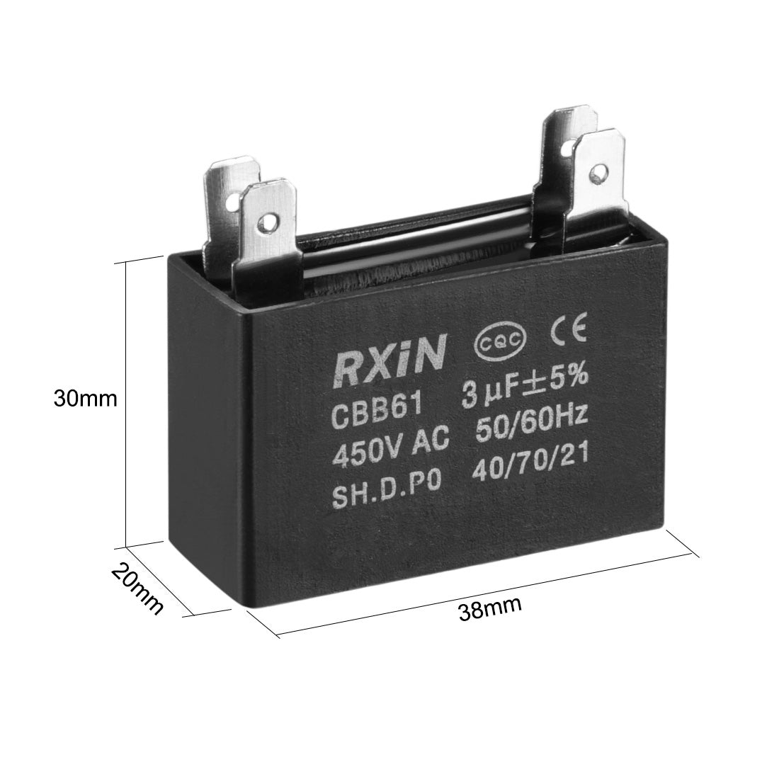 uxcell Uxcell CBB61 Run Capacitor 450V AC 3uF Double Insert Metallized Polypropylene Film Capacitors for Ceiling Fan 3pcs