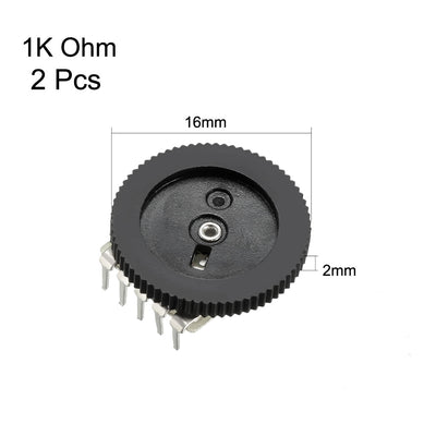 Harfington Uxcell 1K Ohm Dial Wheel Potentiometer for Audio Stereo Volume Switch Control 16x2mm 2Pcs