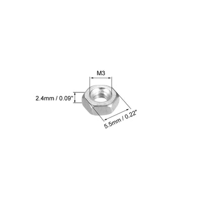 Harfington Uxcell M3 Nickel Plating Metric Carbon Steel Hexagon Hex Nut Silver Tone 200pcs