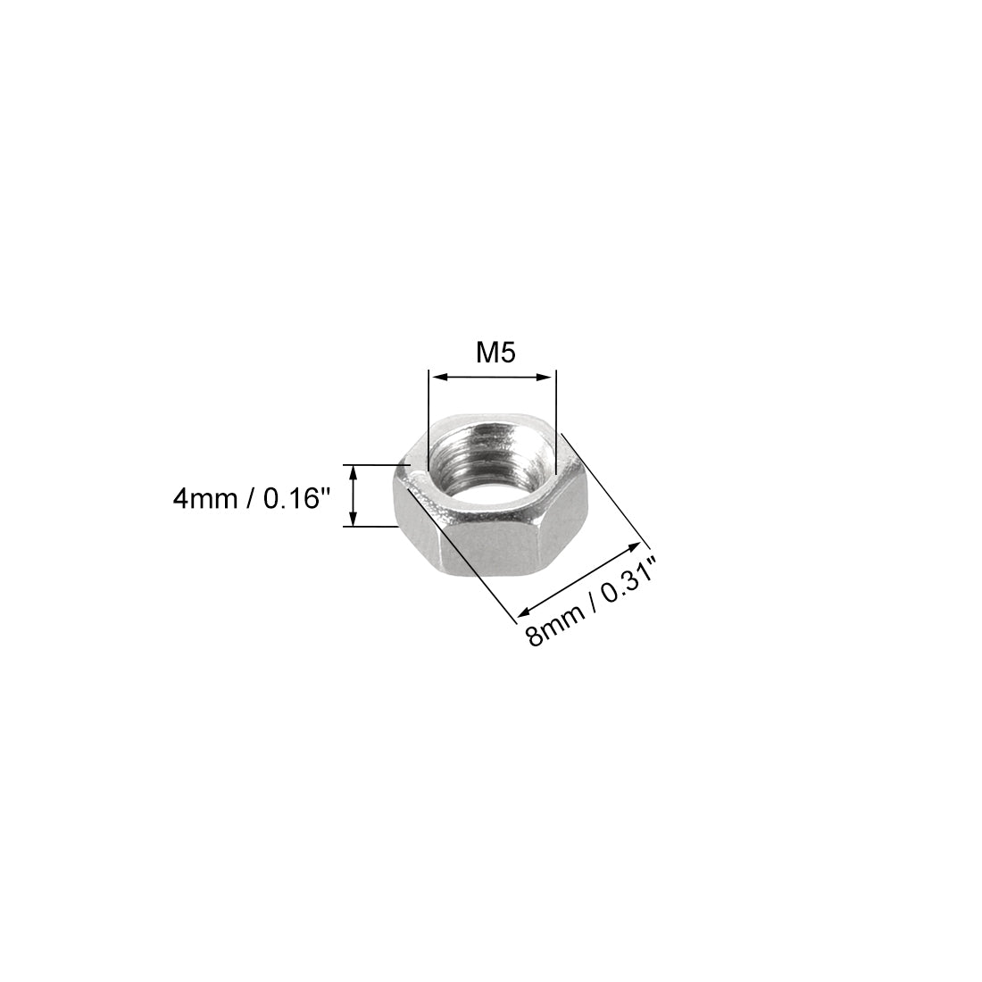 uxcell Uxcell 50Stk.Sechskantmuttern M5x0,8 mm Sechskantmutter mit metrischem Grobgewinde Kohlenstoffstahl Silber Farbton