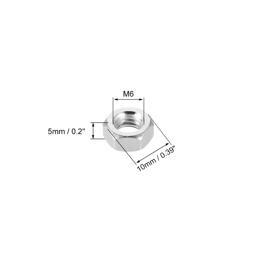 uxcell Uxcell M6 Nickel Plating Metric Carbon Steel Hexagon Hex Nut Silver Tone 50pcs