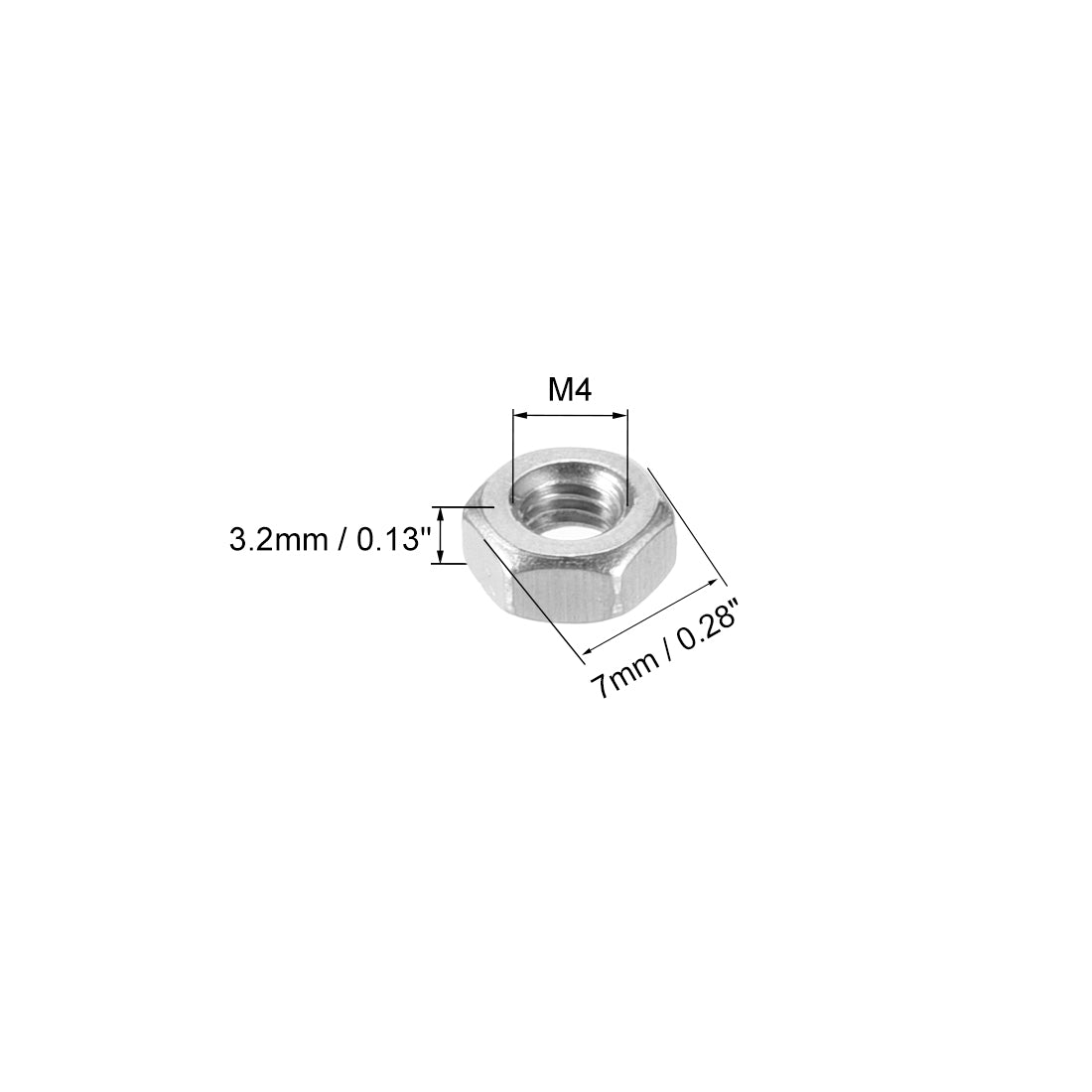 uxcell Uxcell 50tk.Sechskantmuttern M4x0,7 mm Sechskantmutter mit metrischem Grobgewinde Edelstahl 304