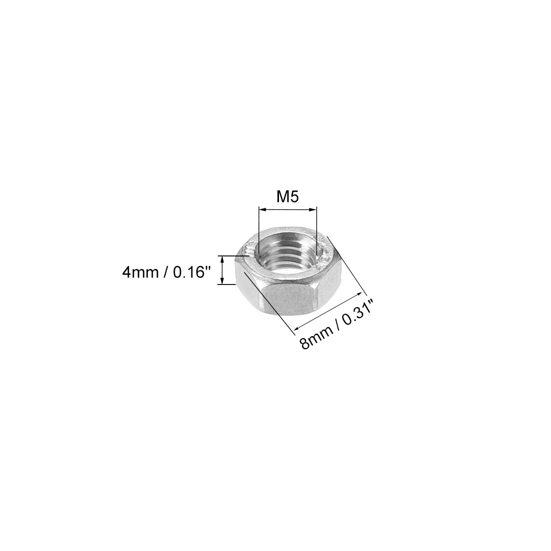 uxcell Uxcell M5  Metric 304 Stainless Steel Hexagon Hex Nut Silver Tone 100pcs