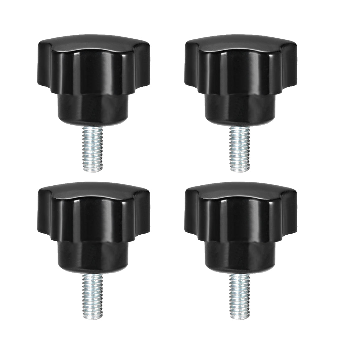 uxcell Uxcell 4 Pcs Star Knobs Grips M5 x 15mm Male Thread  Steel Zinc Stud Black PP