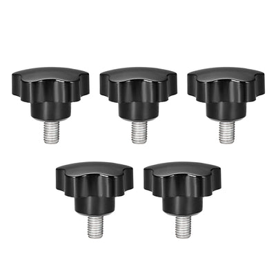 Harfington Uxcell 5Pcs Star Knob Grip Male Thread  Steel Zinc Stud Black PP