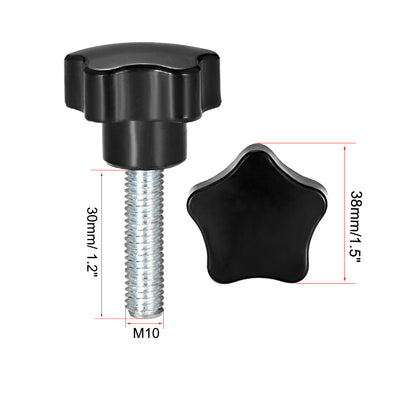 Harfington Uxcell 4 Pcs Star Knobs Grips M10 x 30mm Male Thread  Steel Zinc Stud Black PP