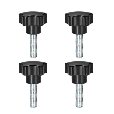 Harfington Uxcell 4 Pcs Star Knobs Grips M10 x 30mm Male Thread  Steel Zinc Stud Black PP