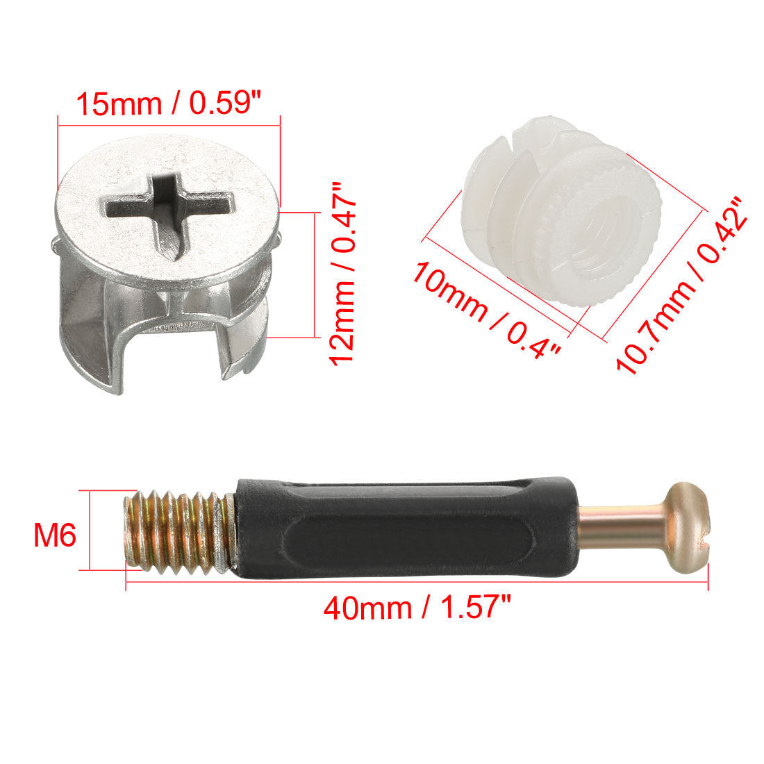 uxcell Uxcell 50 Sätze 3 in 1 Möbel Verbindungssatz 15 mm Außendurchm. Nockenbeschlag, M6 x 40 mm Passschrauben, 10.7mm Außendurchm. Voreingesetzte Mutter