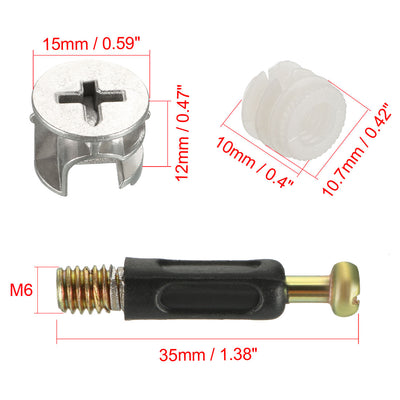 Harfington Uxcell 10 Sets Furniture Connecting 15mm OD Cam Fitting w Dowel Screws Pre-inserted Nut