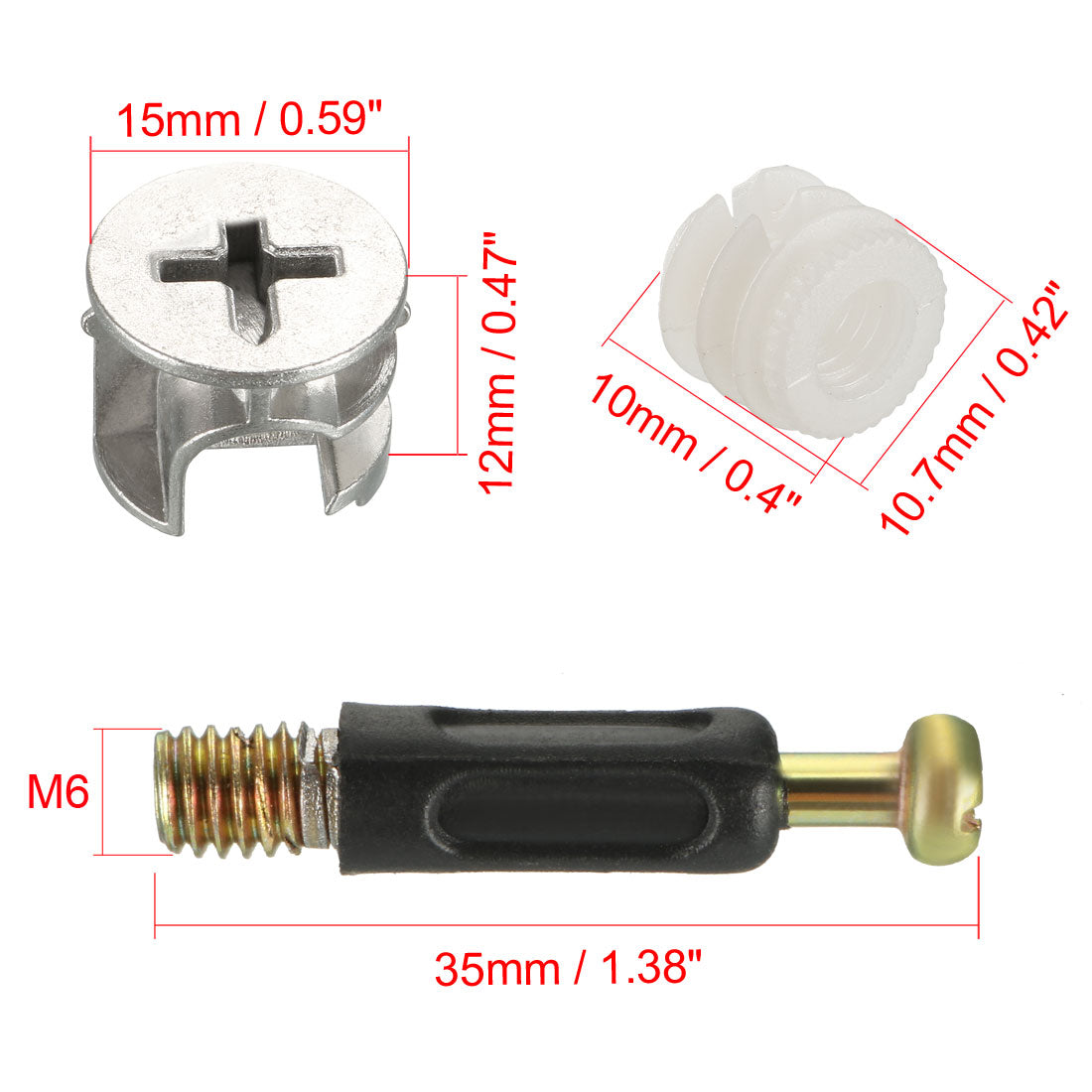 uxcell Uxcell 20 Sets Furniture Connecting 15mm OD Cam Fitting w Dowel Screws Pre-inserted Nut