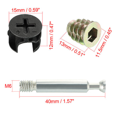 Harfington Uxcell 20 Sätze 3 in 1 Möbel Verbindungskit 15 mm Außendurchm. Nockenbeschlag, M6 x 40 mm Passschrauben, M6 Voreingesetzte Mutter