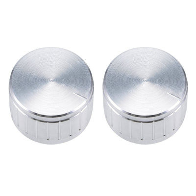 Harfington Uxcell 2Pcs 26x17mm Aluminium Alloy Potentiometer Volume Control Rotary Knob Knurled Shaft Hole Silver Tone