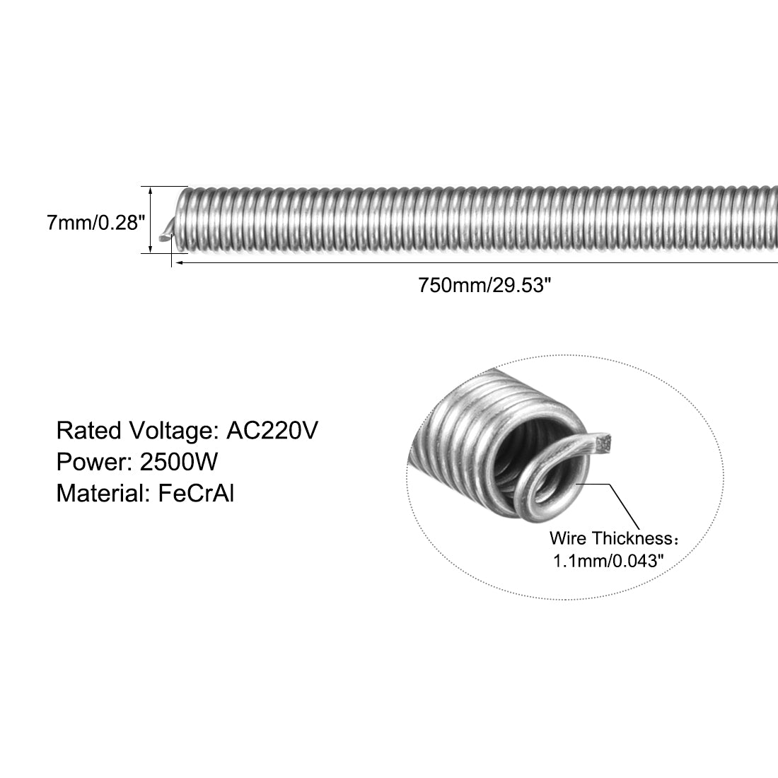 uxcell Uxcell Heating Element Coil Wire AC220V 2500W / AC110V 625W Kiln Furnace Heater Wire 7mm*750mm 4PCS