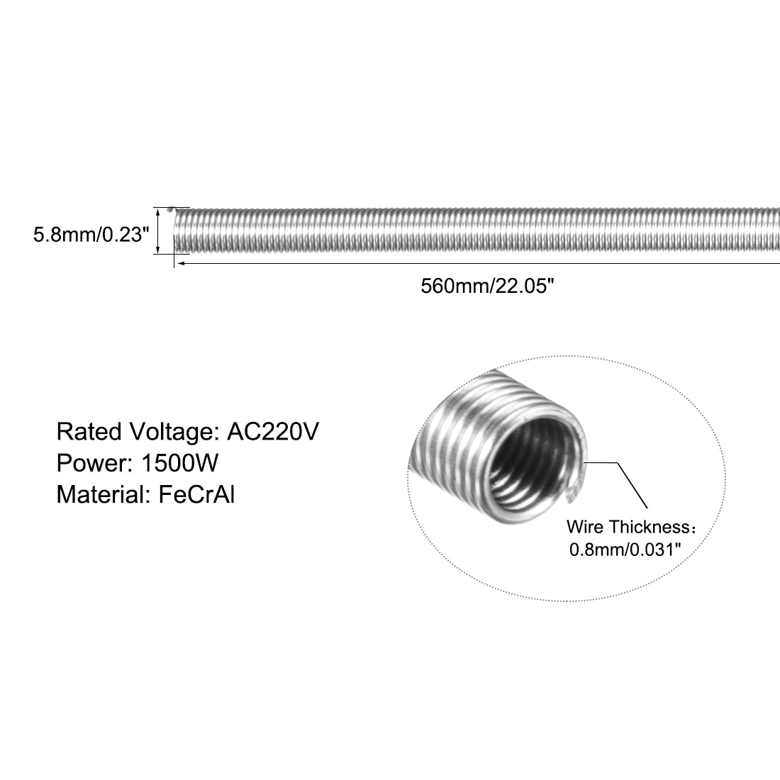 uxcell Uxcell Heating Element Coil Wire AC220V 1500W / AC110V 375W Kiln Furnace Heater Wire 5.8mm*560mm