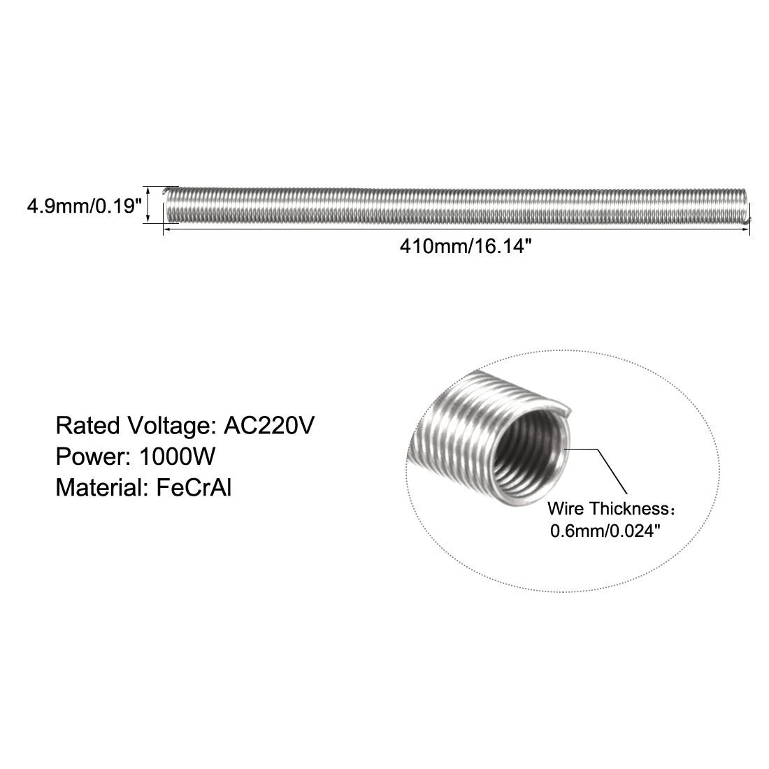 uxcell Uxcell Heating Element Coil Wire AC220V 1000W / AC110V 250W Kiln Furnace Heater Wire 4.9mm*410mm 2pcs