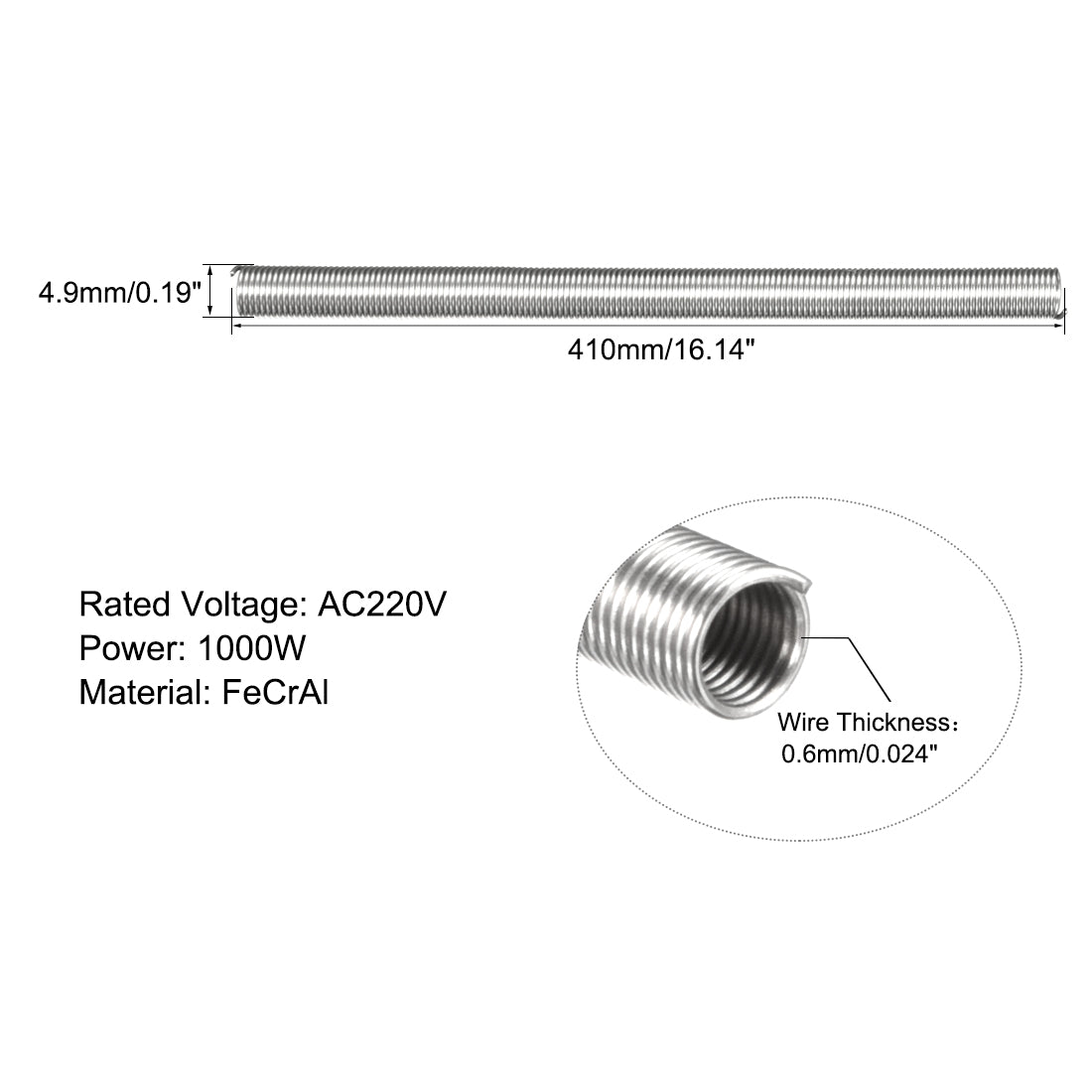 uxcell Uxcell Heating Element Coil Wire AC220V 1000W / AC110V 250W Kiln Furnace Heater Wire 4.9mm*410mm 3pcs