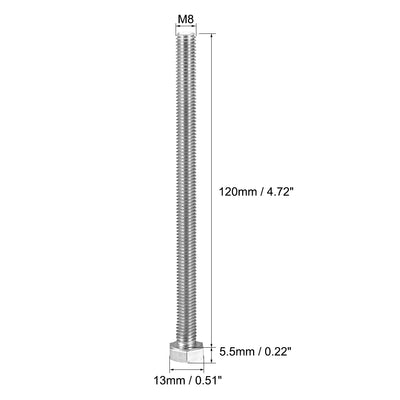 Harfington Uxcell M8x120mm Hex Bolts 304 Stainless Steel Hexagon Screw Bolt 8pcs