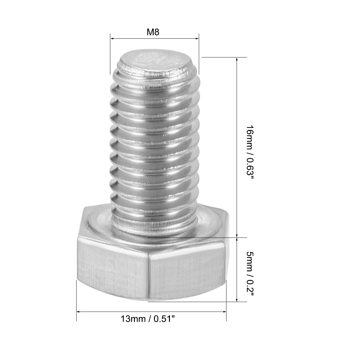 uxcell Uxcell M8x16mm Hex Bolts 304 Stainless Steel Hexagon Screw Bolt 4pcs