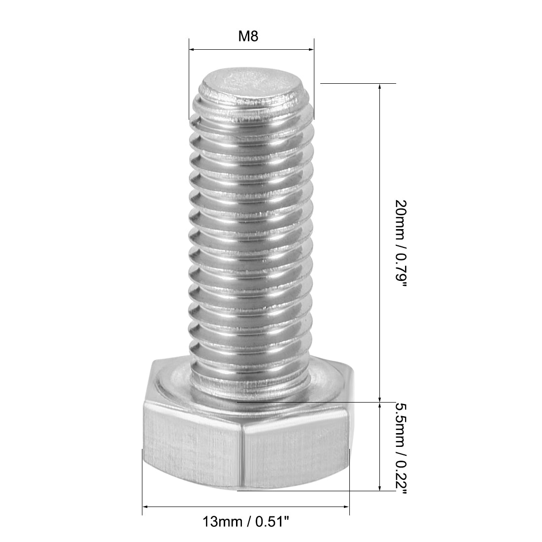 uxcell Uxcell M8x20mm Hex Bolts 304 Stainless Steel Hexagon Screw Bolt 5pcs