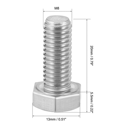 Harfington Uxcell M8x20mm Hex Bolts 304 Stainless Steel Hexagon Screw Bolt 5pcs