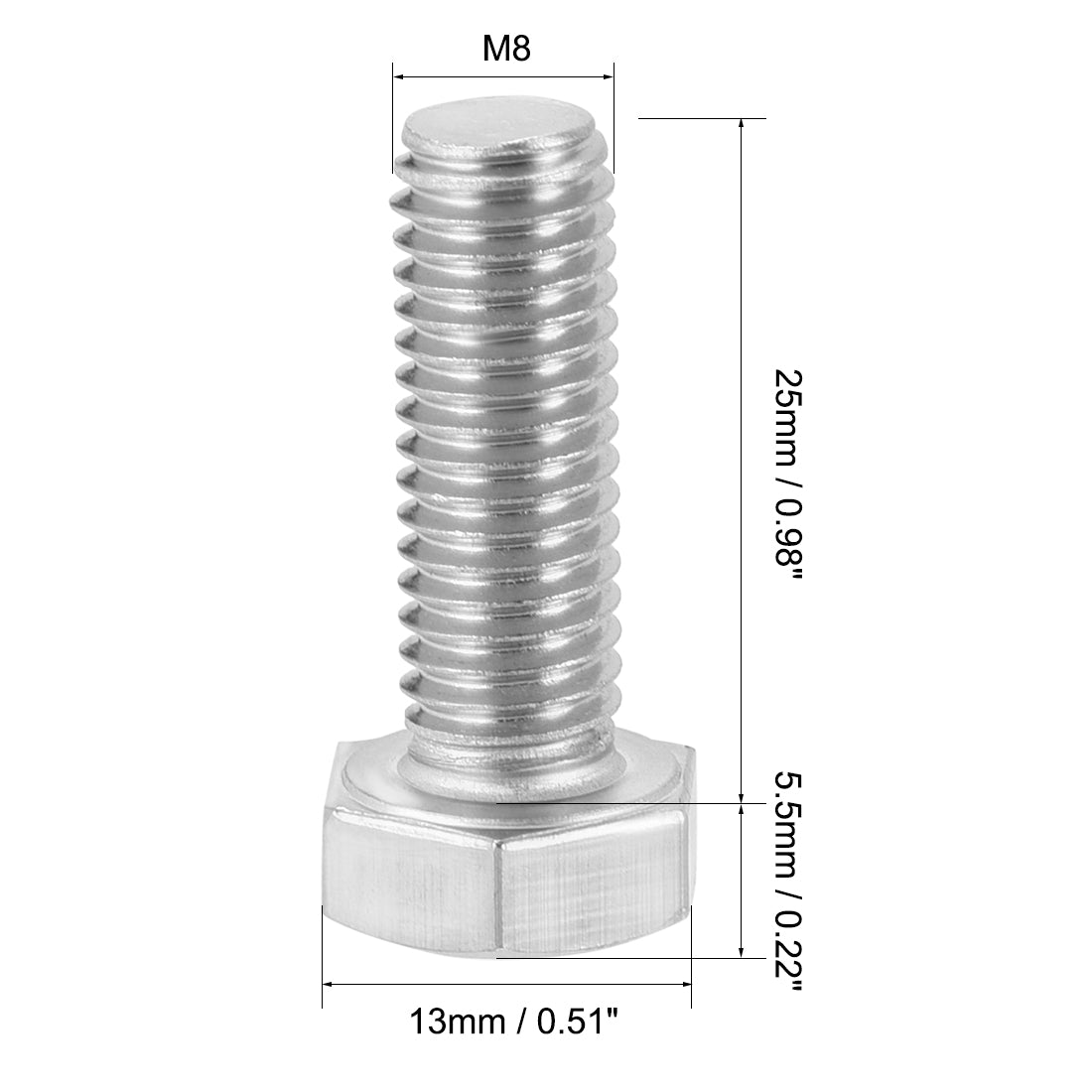 uxcell Uxcell M8x25mm Hex Bolts 304 Stainless Steel Hexagon Screw Bolt 5pcs