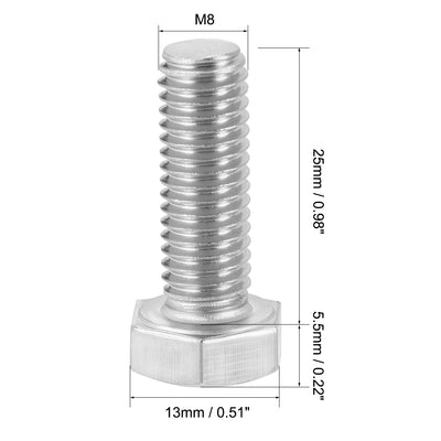 Harfington Uxcell M8x25mm Hex Bolts 304 Stainless Steel Hexagon Screw Bolt 5pcs