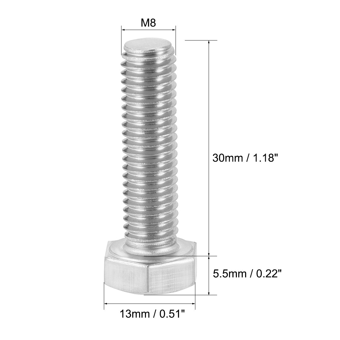 uxcell Uxcell M8x30mm Hex Bolts 304 Stainless Steel Hexagon Screw Bolt 5pcs