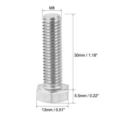 Harfington Uxcell M8x30mm Hex Bolts 304 Stainless Steel Hexagon Screw Bolt 5pcs