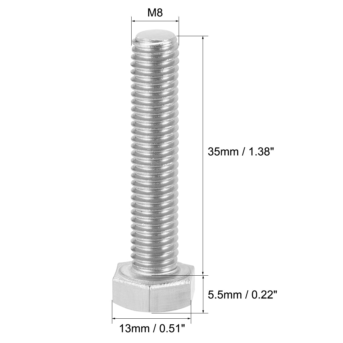 uxcell Uxcell M8x35mm Hex Bolts 304 Stainless Steel Hexagon Screw Bolt 5pcs