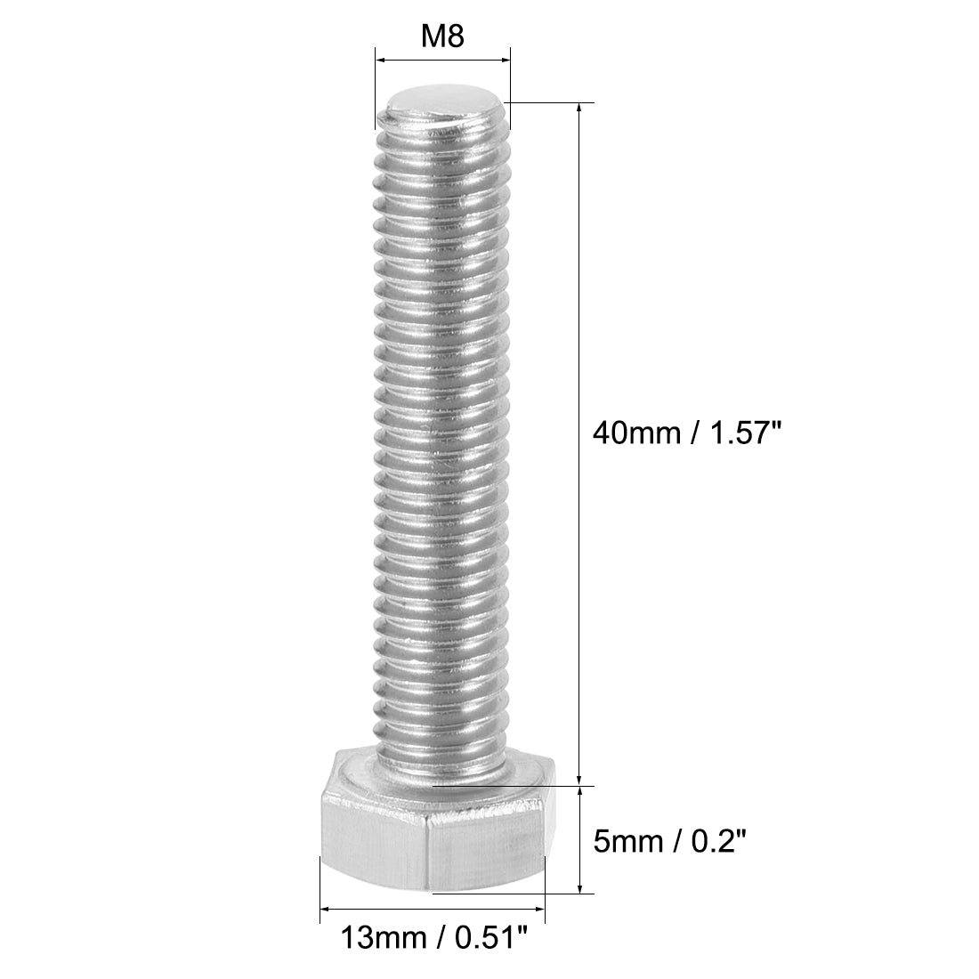 uxcell Uxcell M8 Thread 40mm Length Hex Bolts 304 Stainless Steel Hexagon Screw Bolt 5pcs